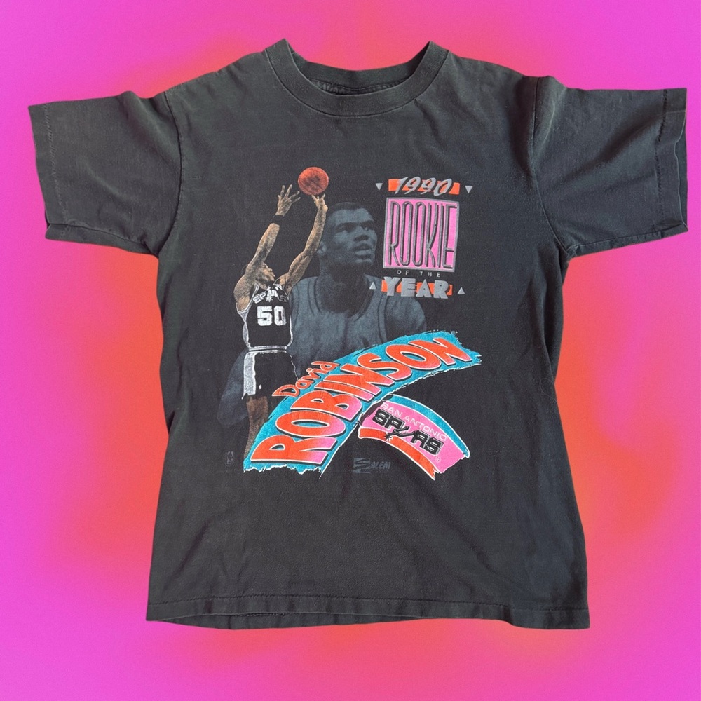 VTG 1990 David Robinson Single Stitch T Shirt Rookie Of The Year Spurs Salem M